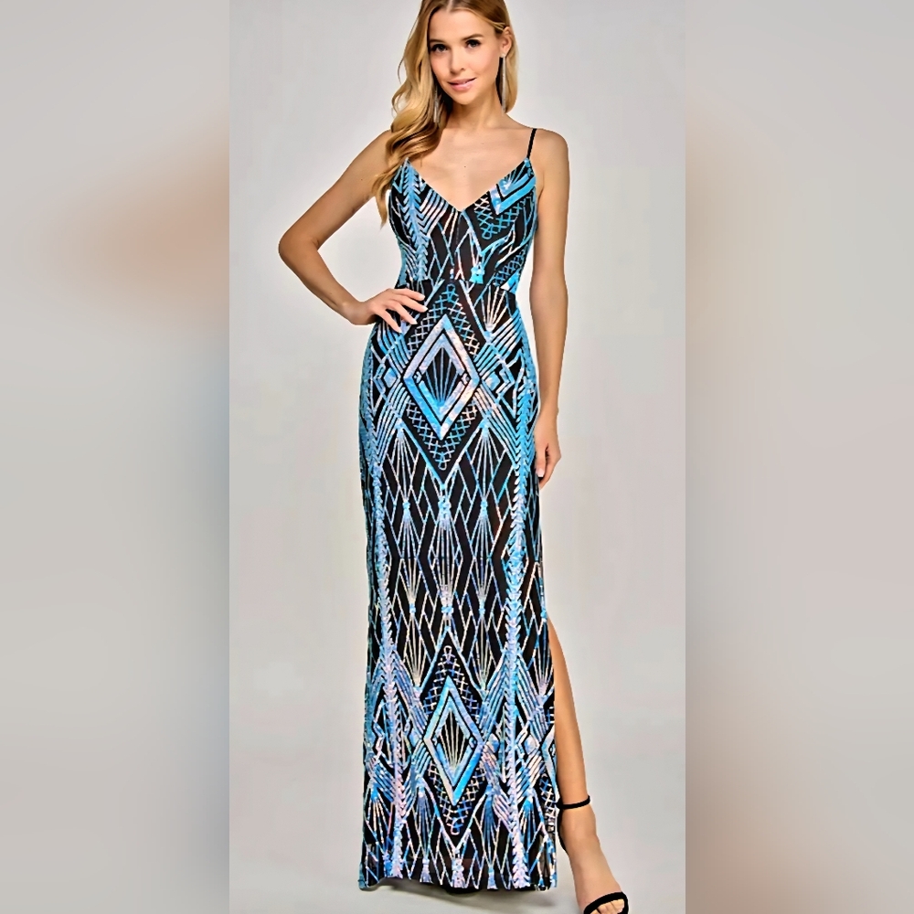 Emerald Sundae Blue and Pink Backless Dress